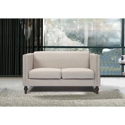 Beige Linen Square Arm Loveseat D3081