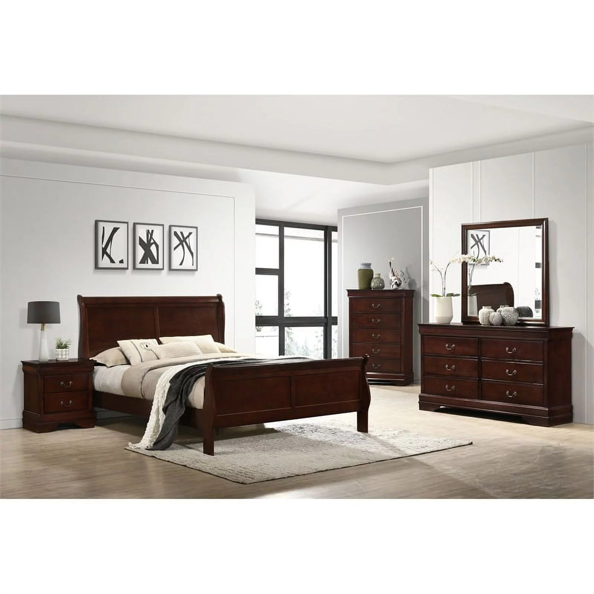 Cherry Wood 6-Drawer Dresser & Mirror T437860