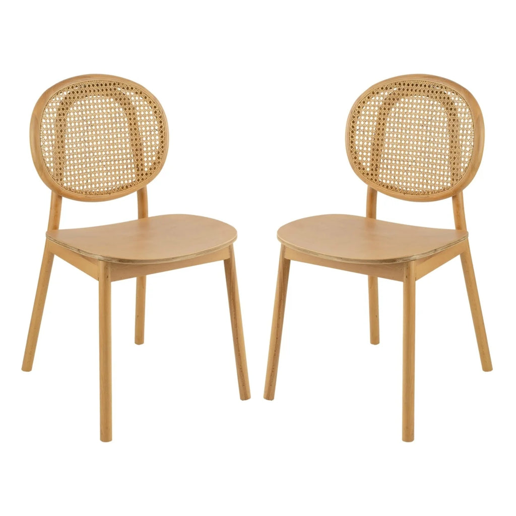 24 Inch Cane Rattan Beech Wood Dining Chair Set of 2 P636