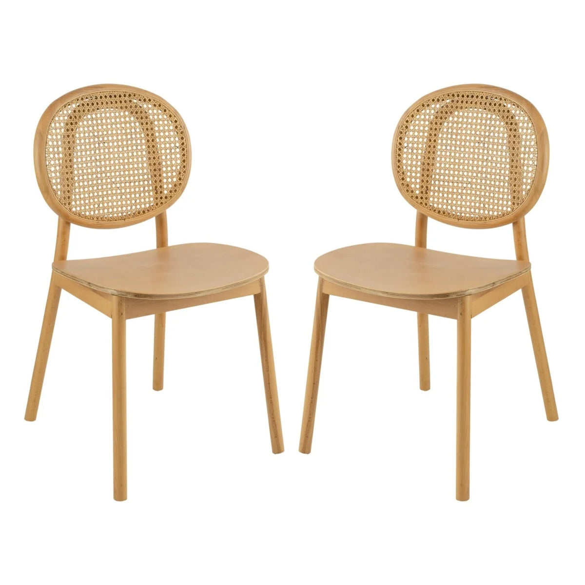 24 Inch Cane Rattan Beech Wood Dining Chair Set of 2 P636