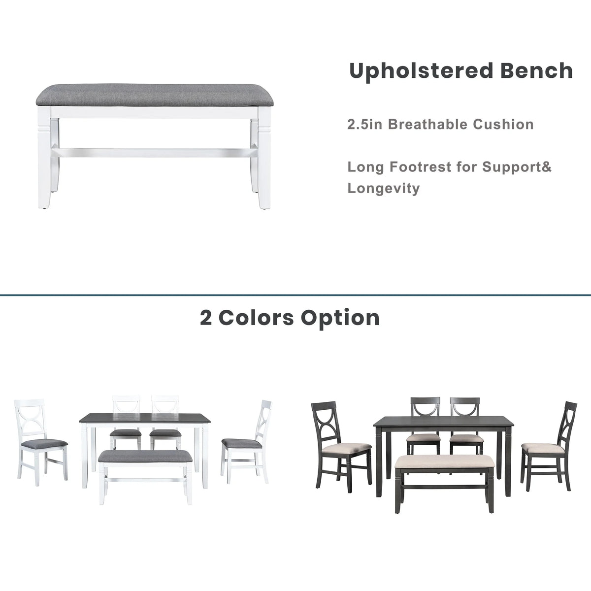 6 Piece Dining Table Set with 4 Chairs and Upholstered Bench P87772