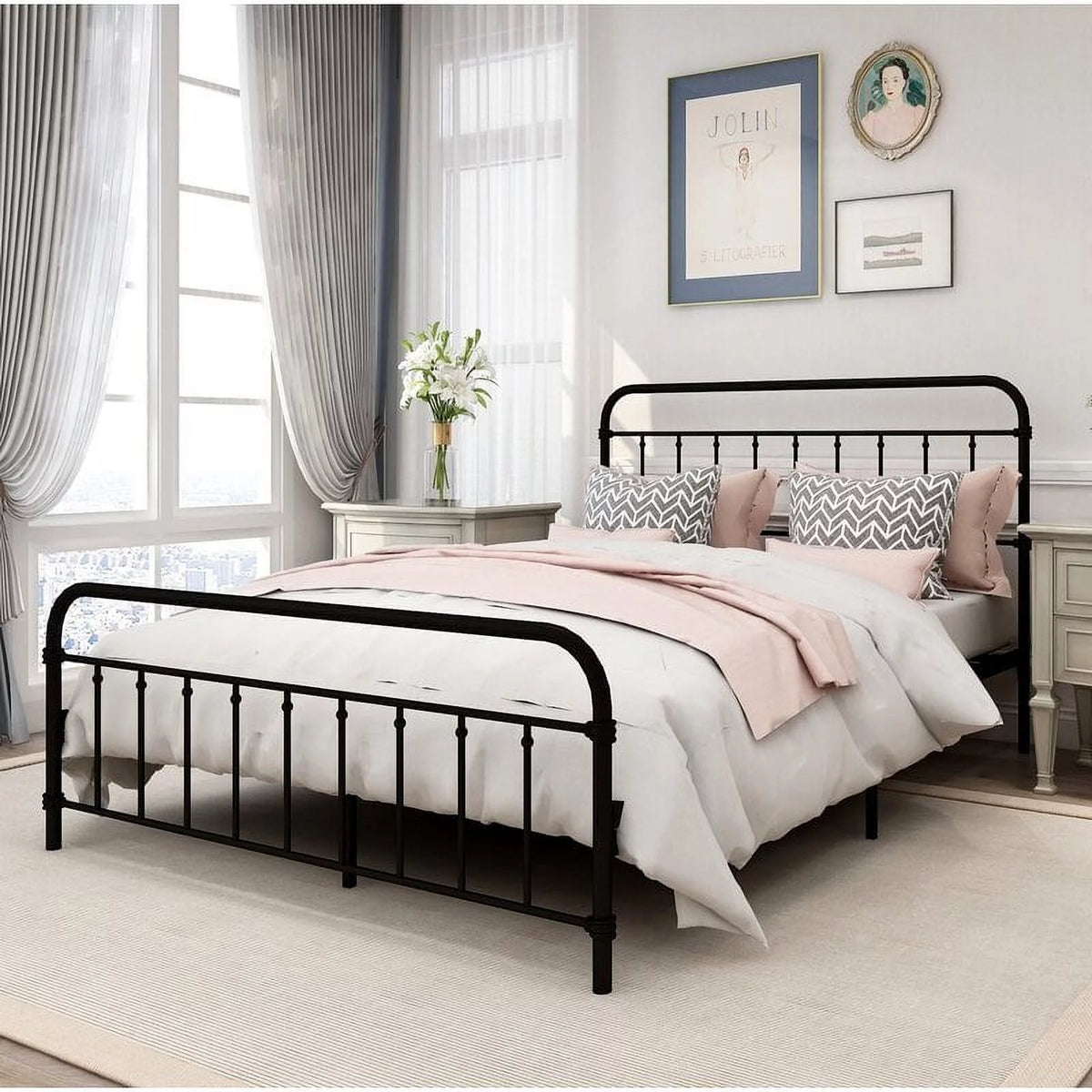 Metal Twin Bed Frame with Headboard and Footboard D197