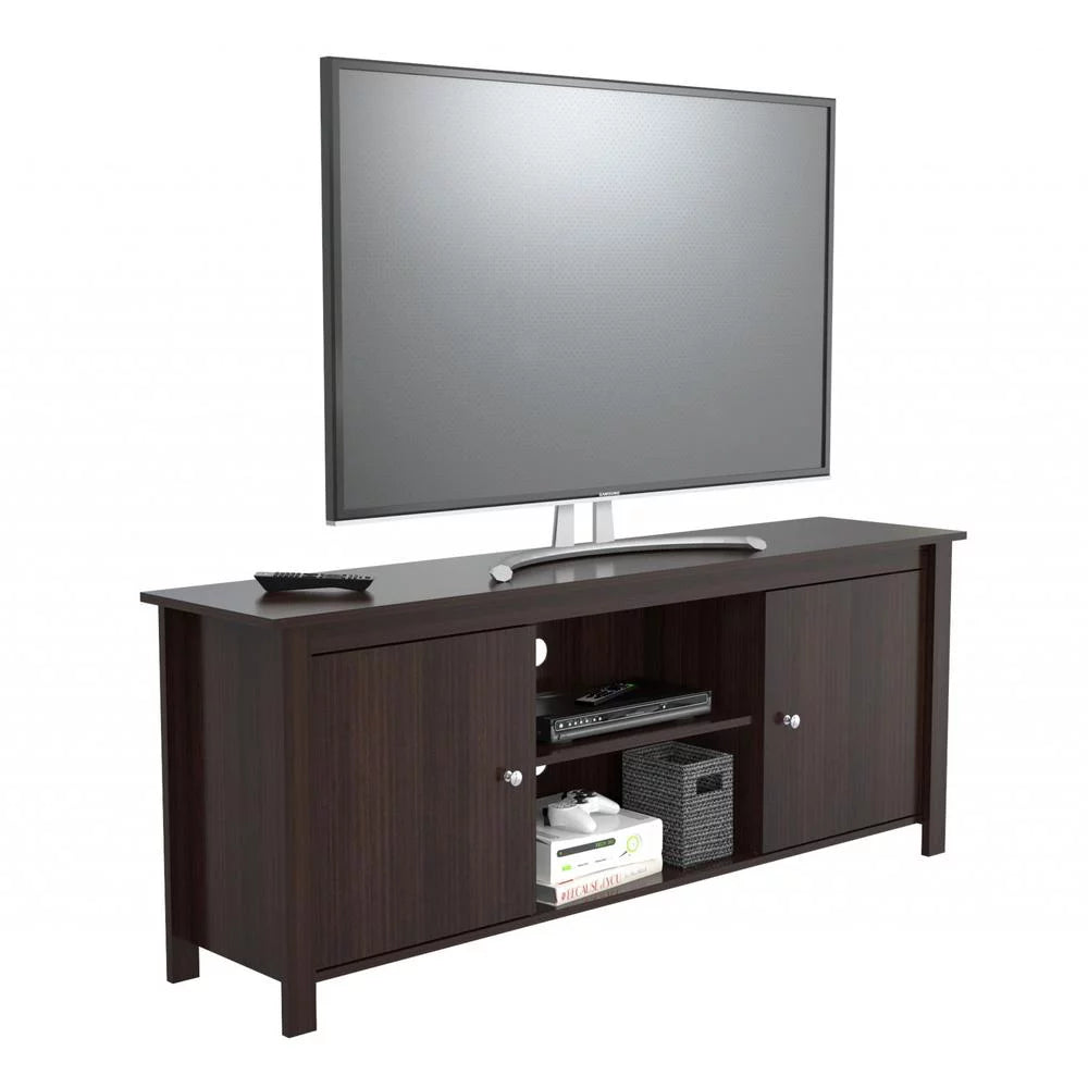 Dark Brown Wood And Metal Mirrored TV Stand H418