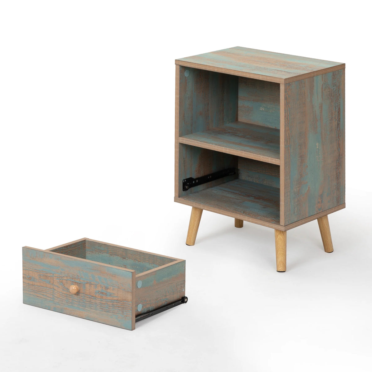 Set of 2 Wooden Nightstand with Drawer and Shelf U5209