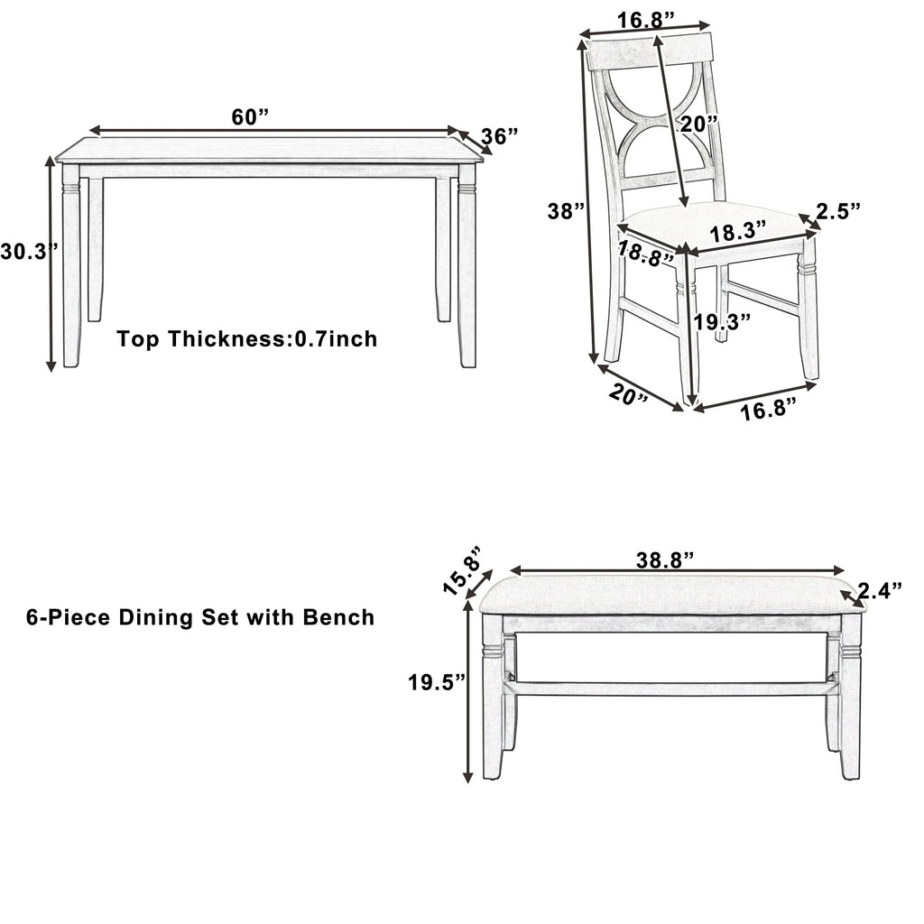 6 Piece Dining Table Set with 4 Chairs and Upholstered Bench P87772