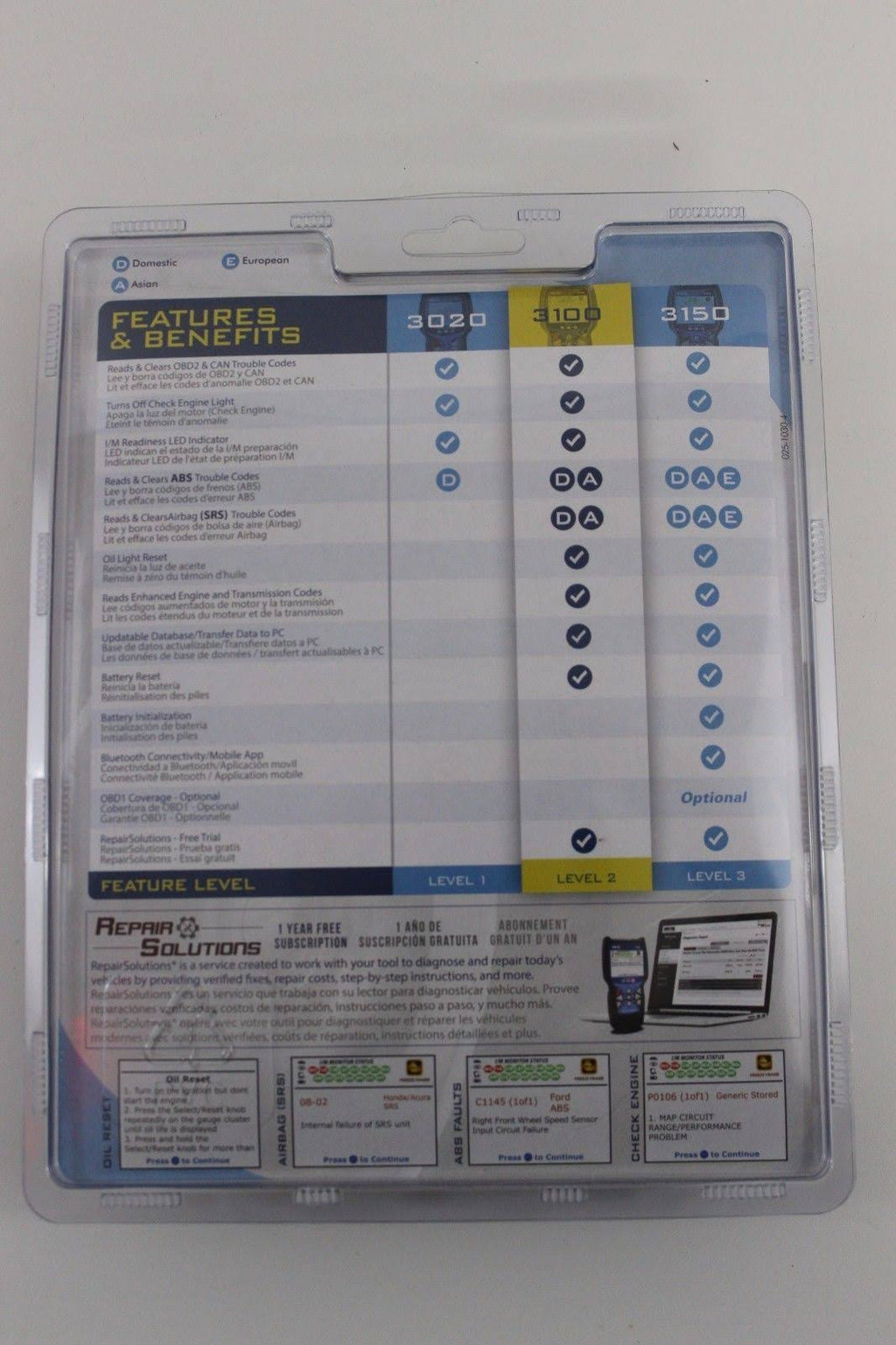 Diagnostic Code Reader Scan Tool with ABS and Srs Y2597