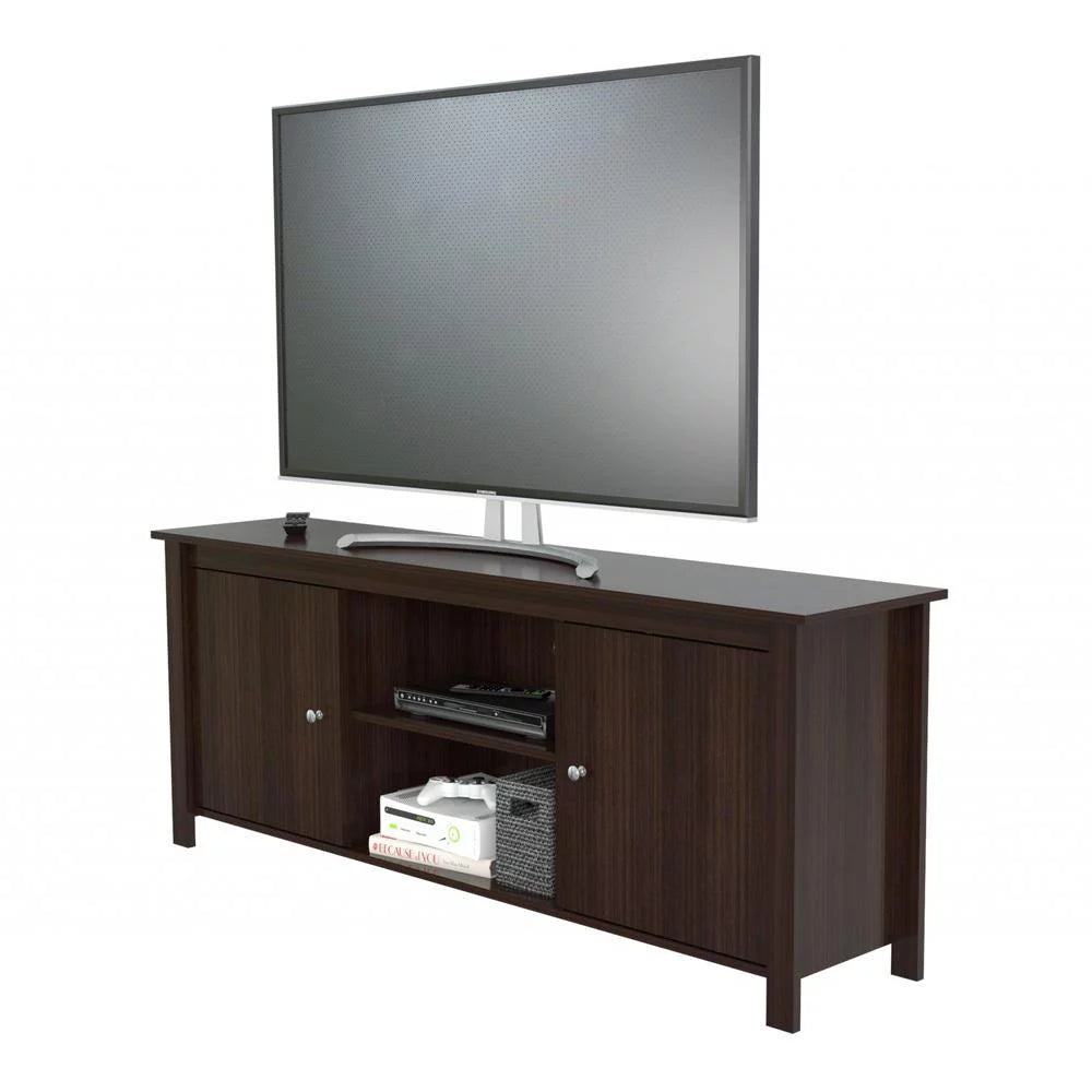 Dark Brown Wood And Metal Mirrored TV Stand H418