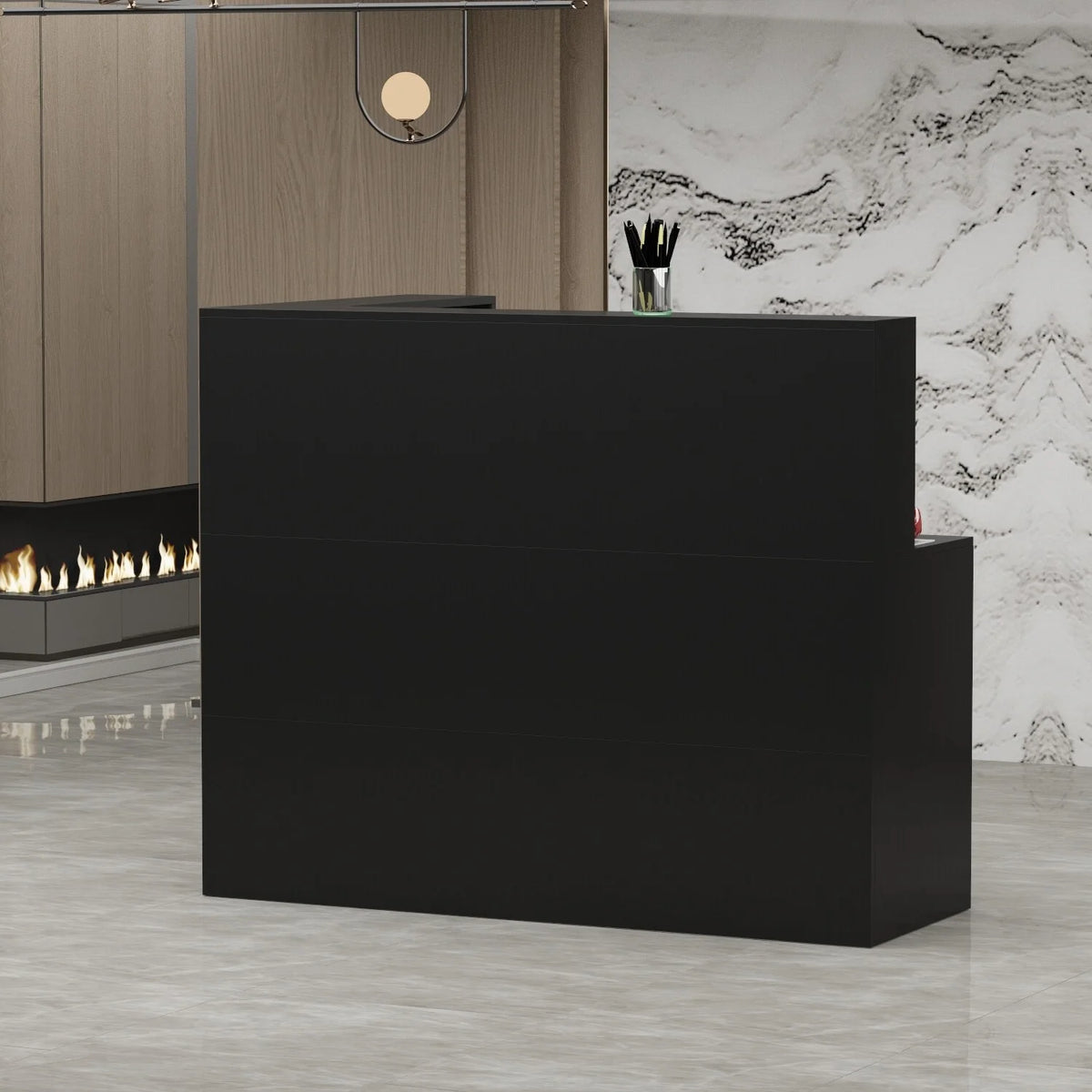 Black or White Marbled Wood L-shaped Reception Desk P482