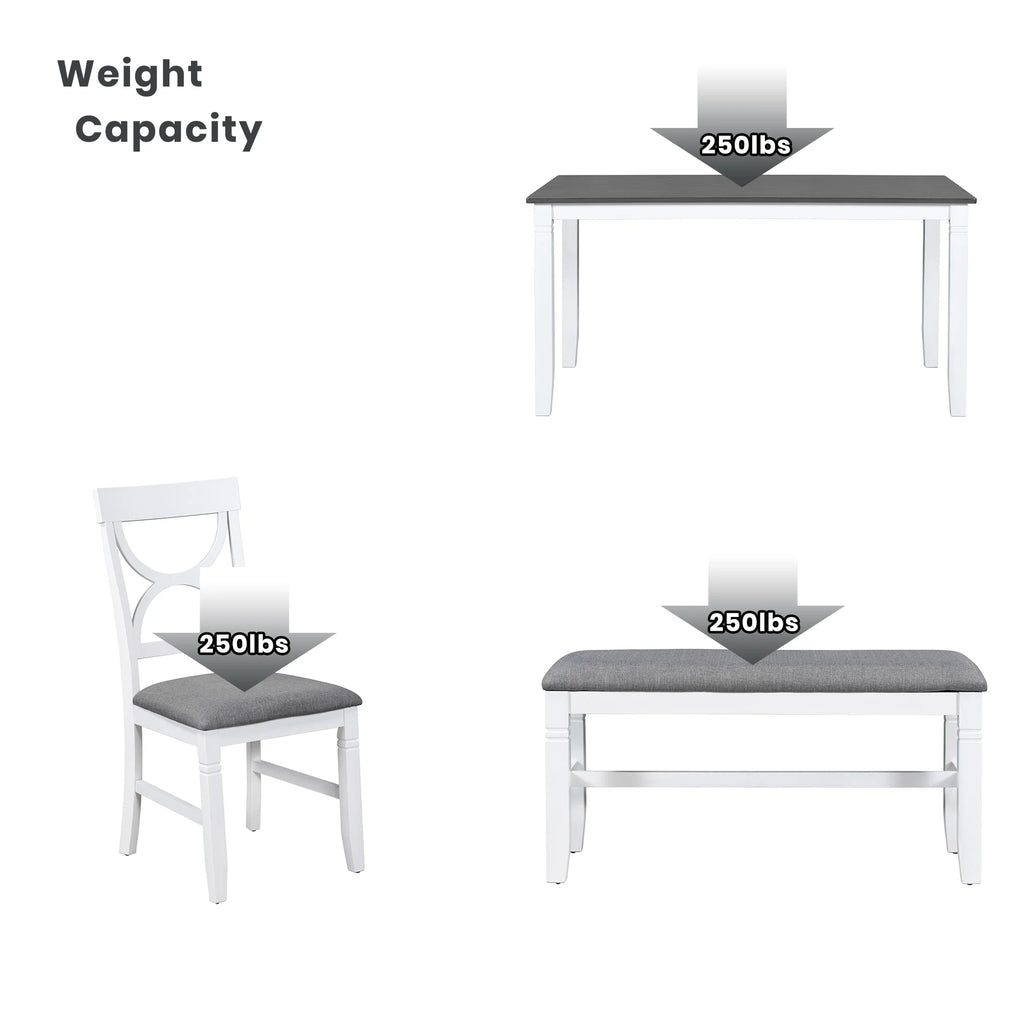 6 Piece Dining Table Set with 4 Chairs and Upholstered Bench P87772