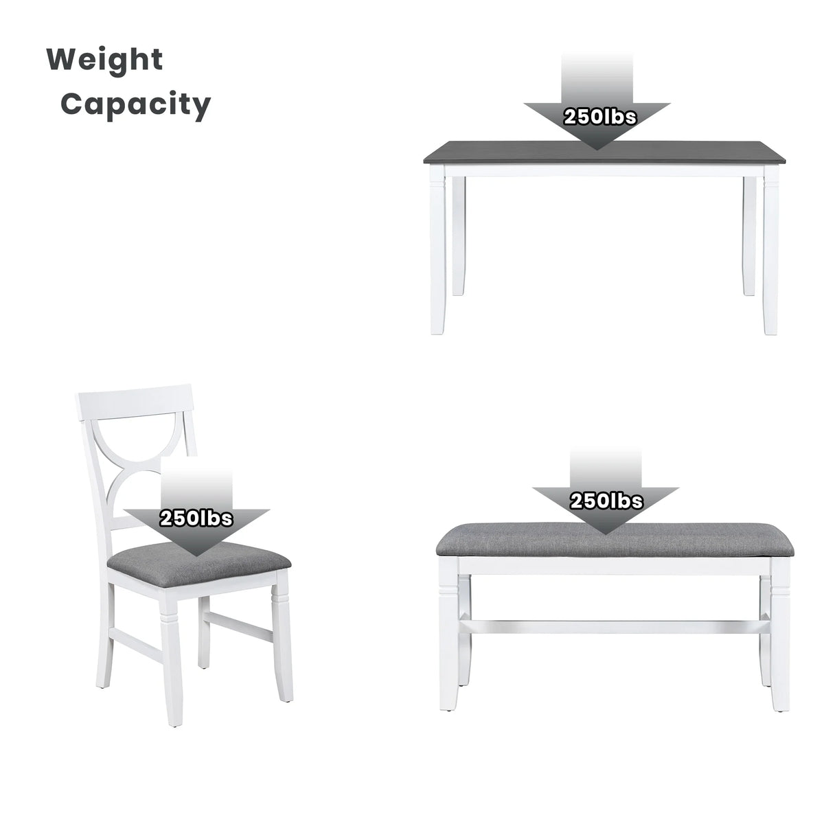 6 Piece Dining Table Set with 4 Chairs and Upholstered Bench P87772
