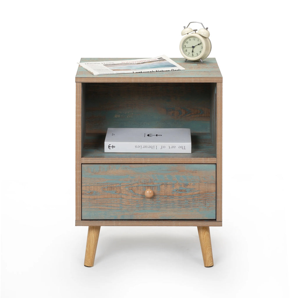 Set of 2 Wooden Nightstand with Drawer and Shelf U5209