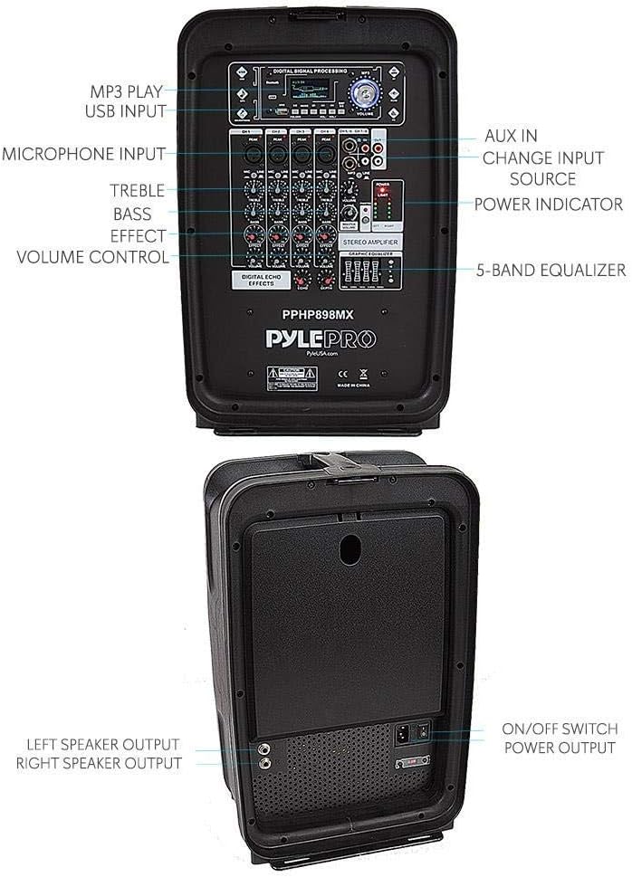 600 Watt 8-Channel Portable Bluetooth PA Speaker Amplifier Kit with 8 Subwoofer and Horn Tweeter G182
