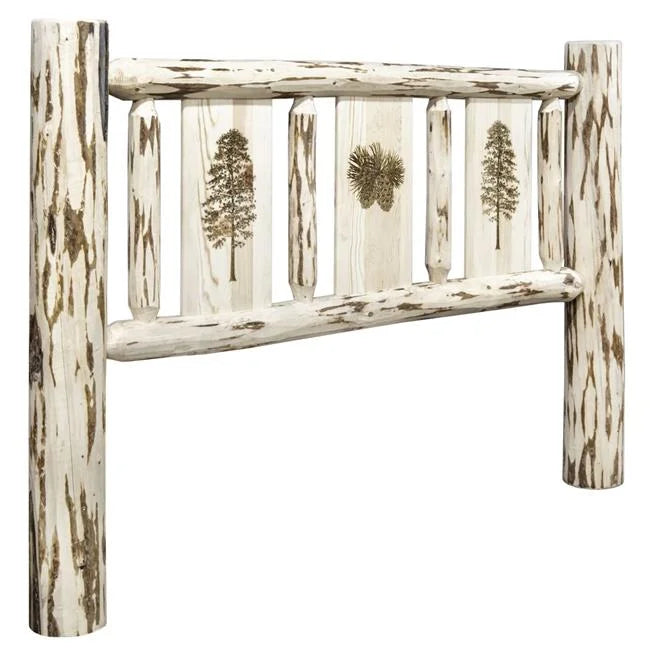 King Headboard with Laser Engraved Pine Design G8511