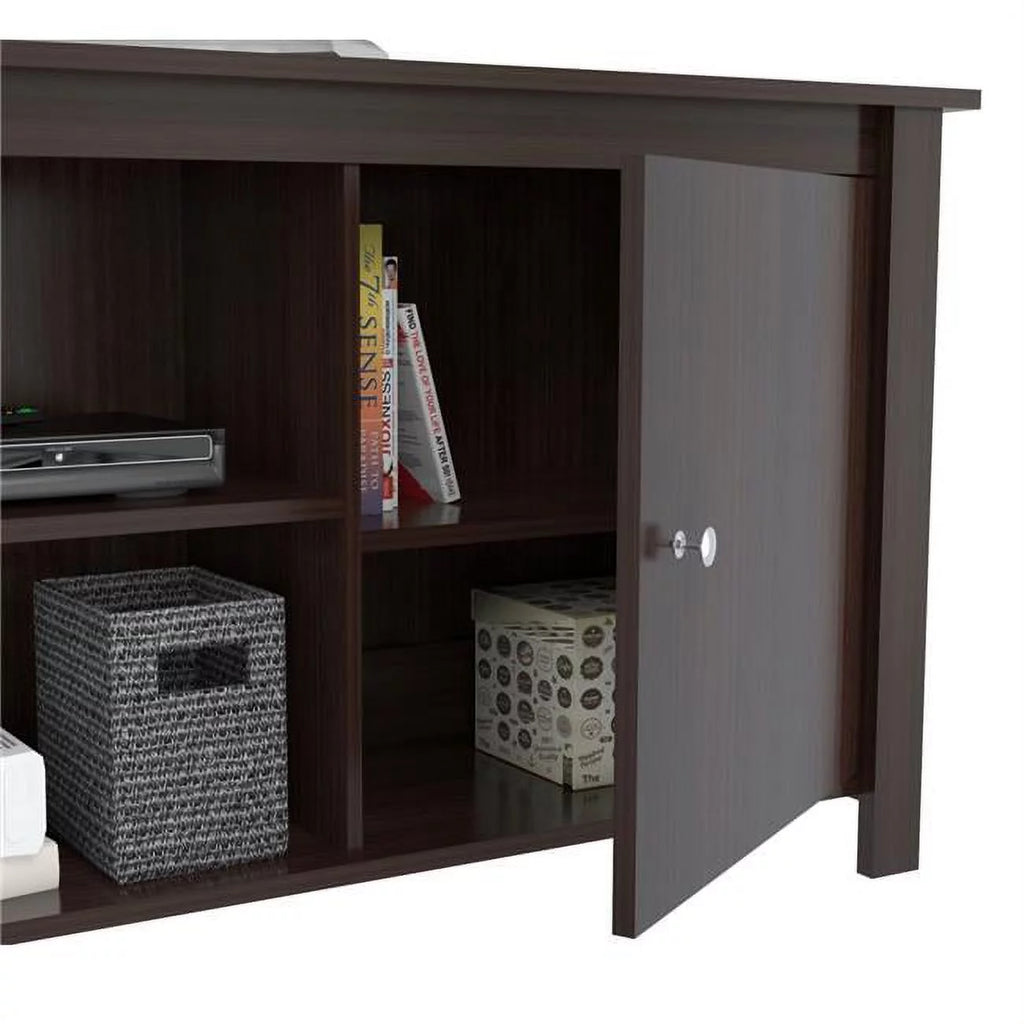 Dark Brown Wood And Metal Mirrored TV Stand H418