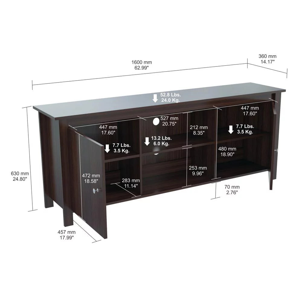 Dark Brown Wood And Metal Mirrored TV Stand H418