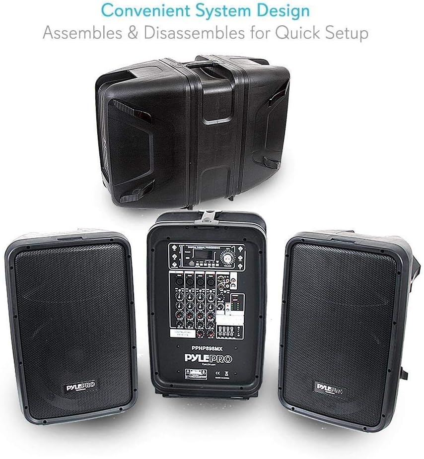 600 Watt 8-Channel Portable Bluetooth PA Speaker Amplifier Kit with 8 Subwoofer and Horn Tweeter G182