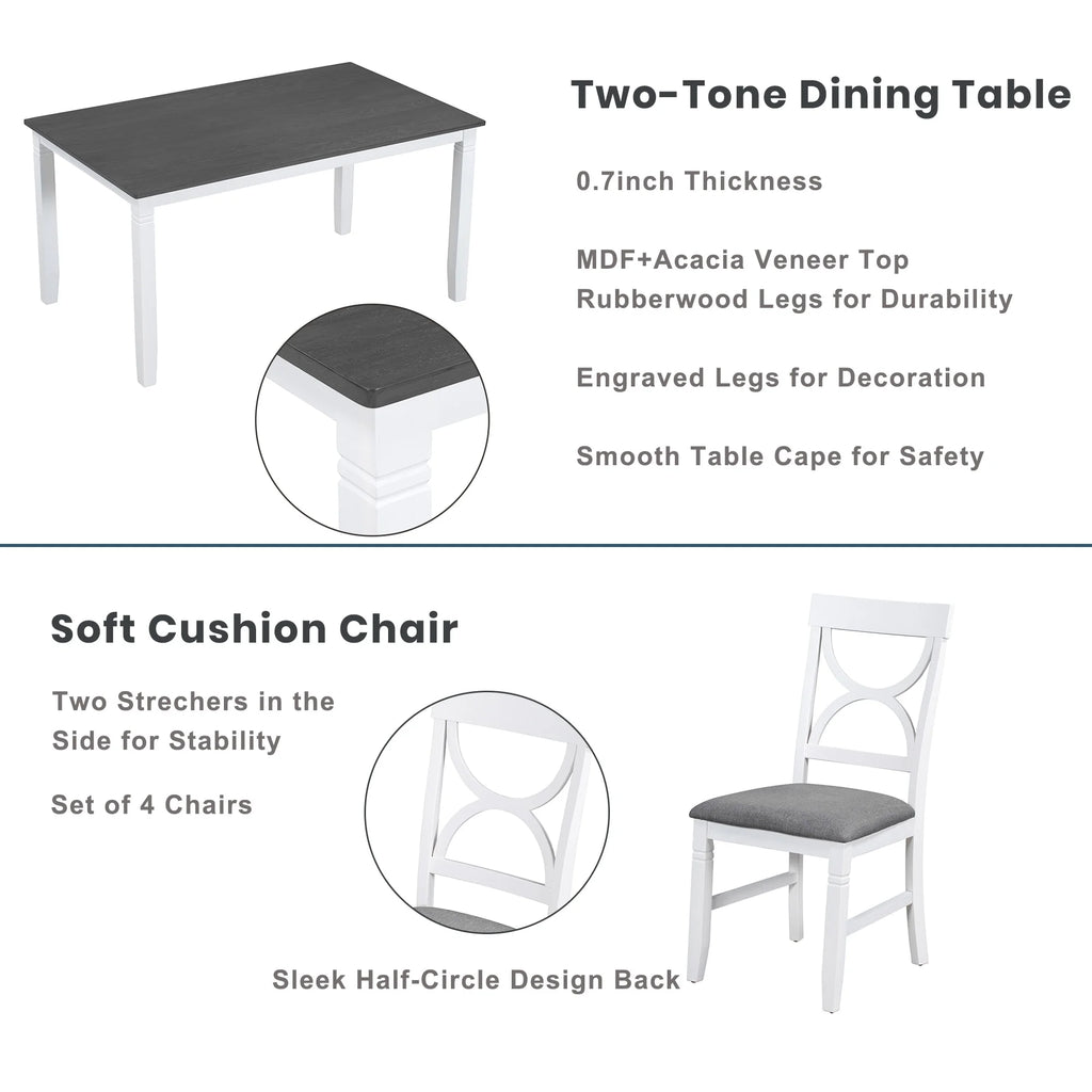 6 Piece Dining Table Set with 4 Chairs and Upholstered Bench P87772