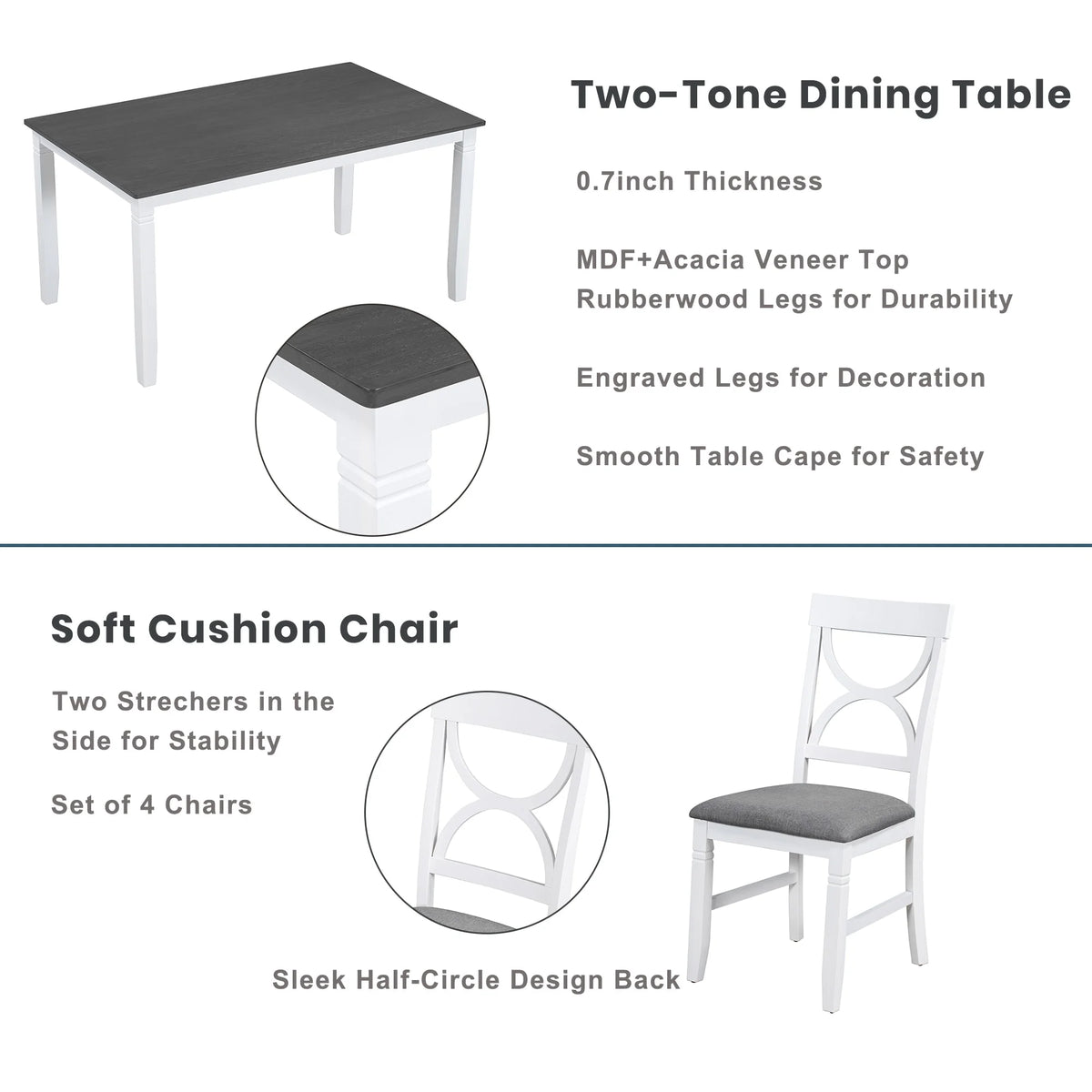 6 Piece Dining Table Set with 4 Chairs and Upholstered Bench P87772