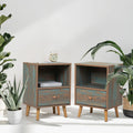 Set of 2 Wooden Nightstand with Drawer and Shelf U5209