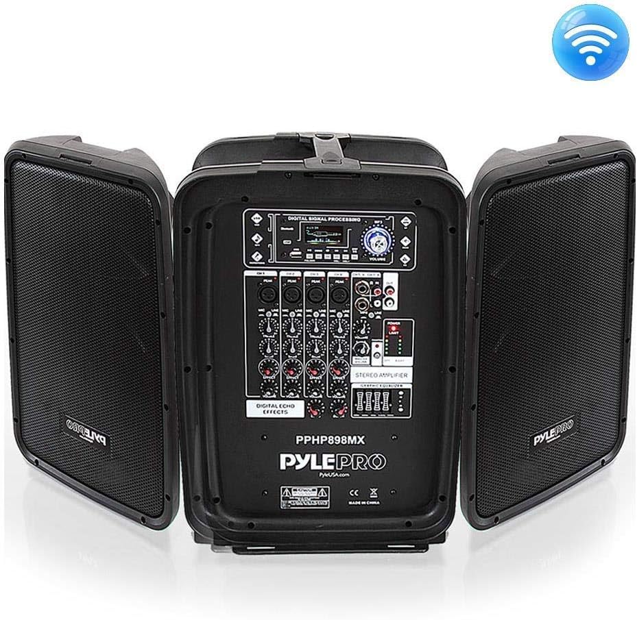 600 Watt 8-Channel Portable Bluetooth PA Speaker Amplifier Kit with 8 Subwoofer and Horn Tweeter G182