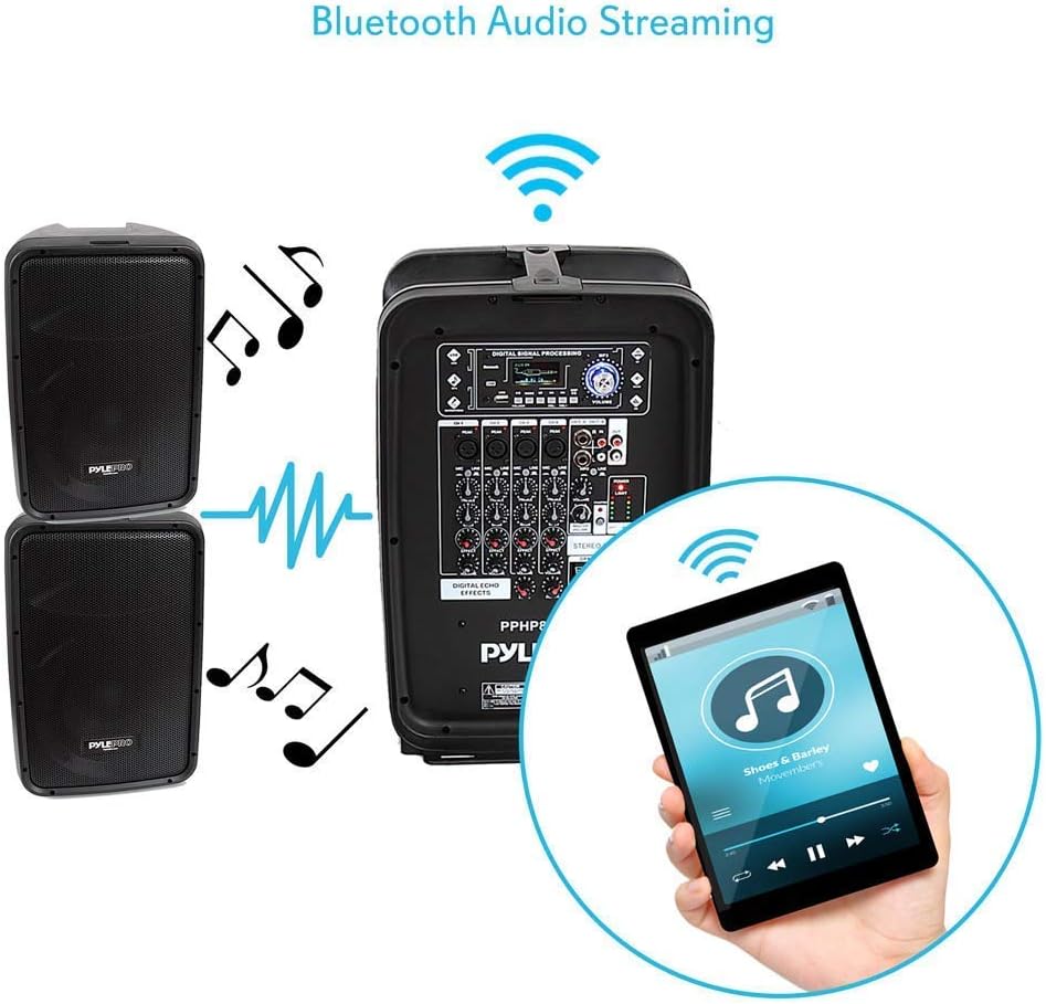 600 Watt 8-Channel Portable Bluetooth PA Speaker Amplifier Kit with 8 Subwoofer and Horn Tweeter G182