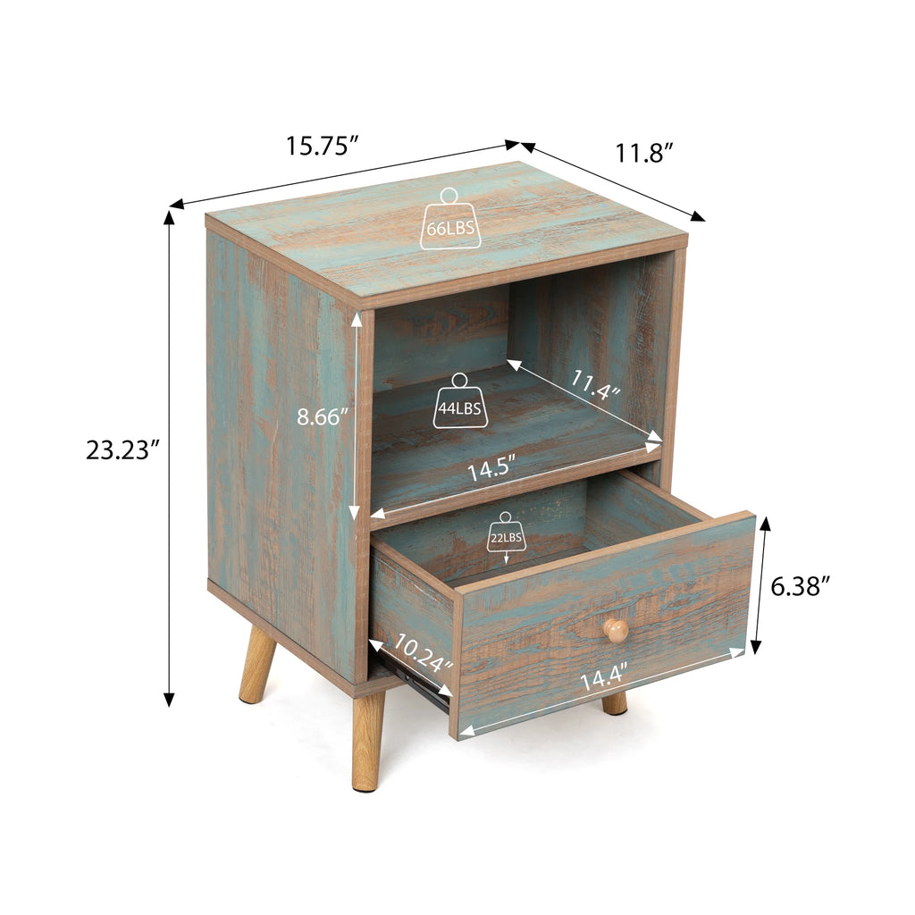 Set of 2 Wooden Nightstand with Drawer and Shelf U5209