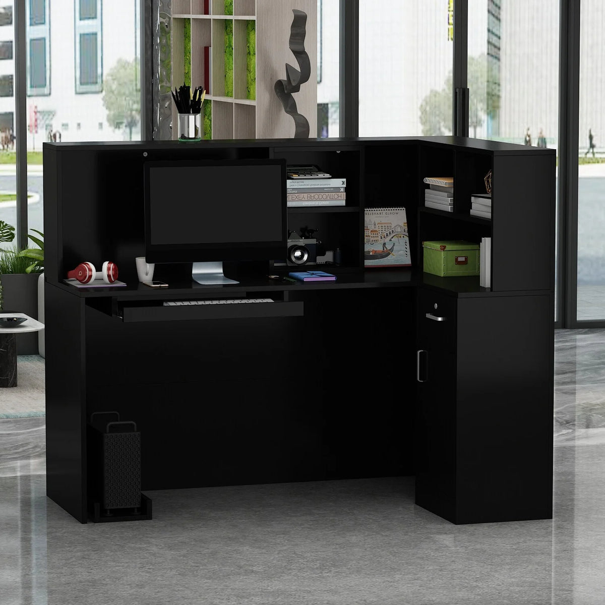 Black or White Marbled Wood L-shaped Reception Desk P482