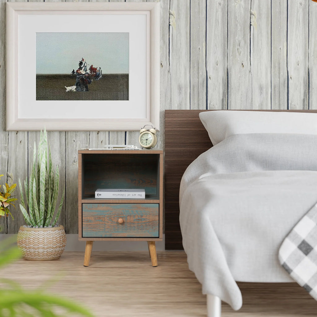 Set of 2 Wooden Nightstand with Drawer and Shelf U5209