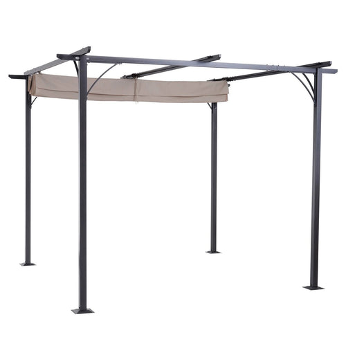 10 Ft Retractable Canopy Steel Frame Pergola Gazebo G641159