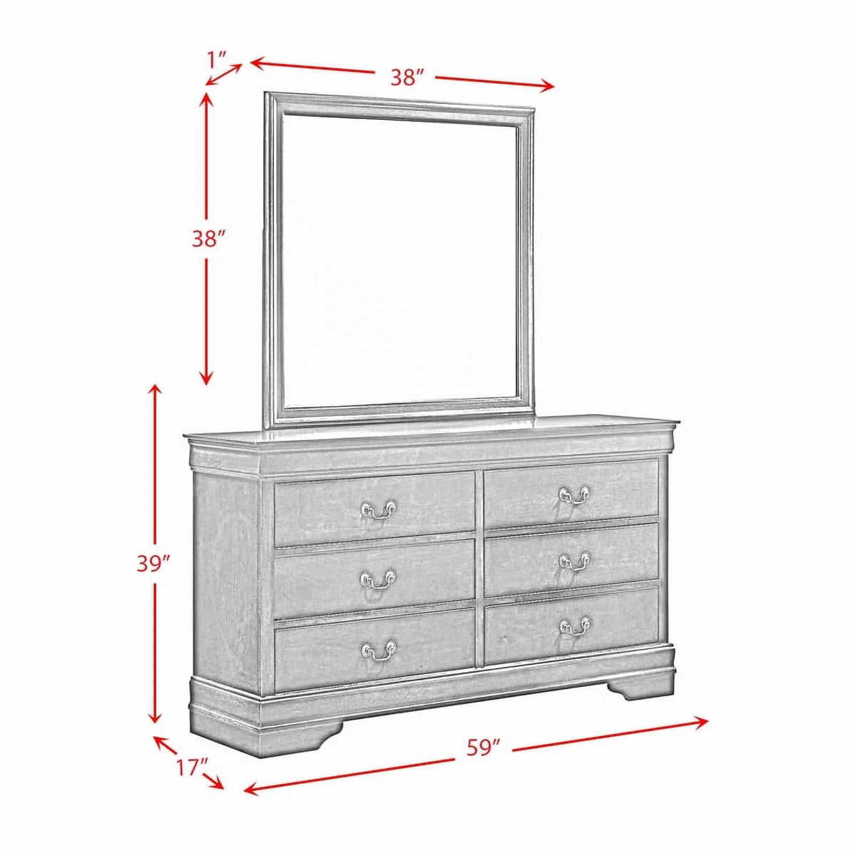 Cherry Wood 6-Drawer Dresser & Mirror T437860