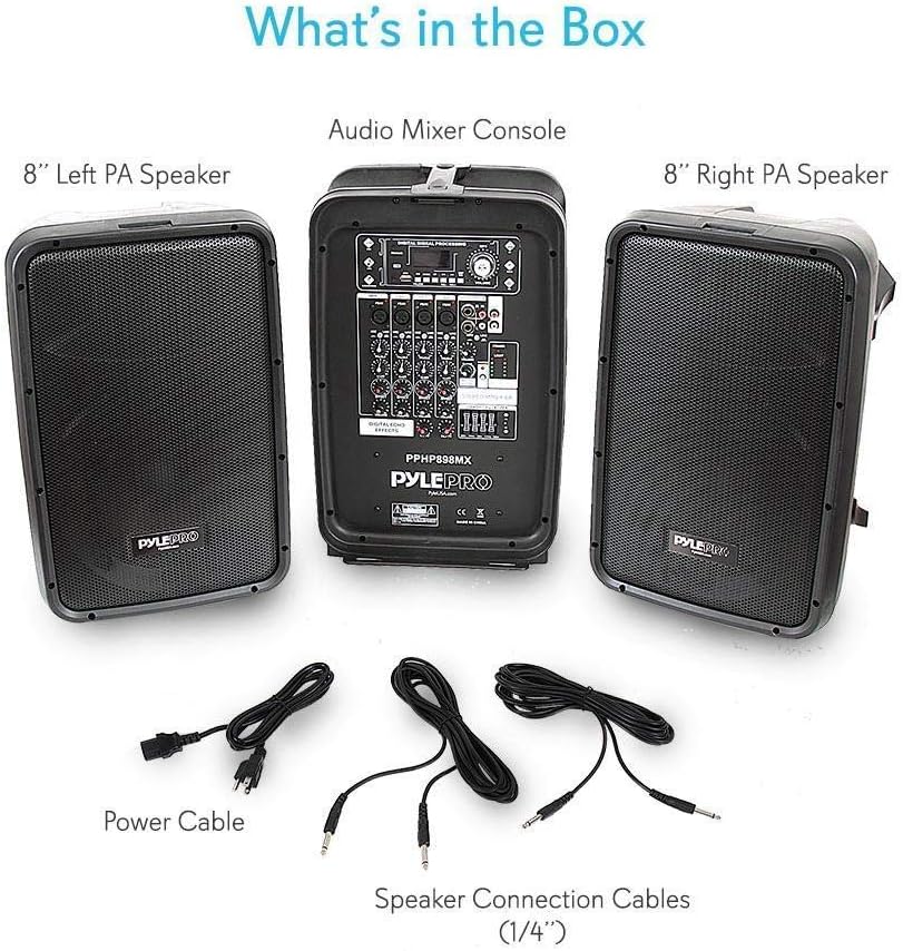 600 Watt 8-Channel Portable Bluetooth PA Speaker Amplifier Kit with 8 Subwoofer and Horn Tweeter G182