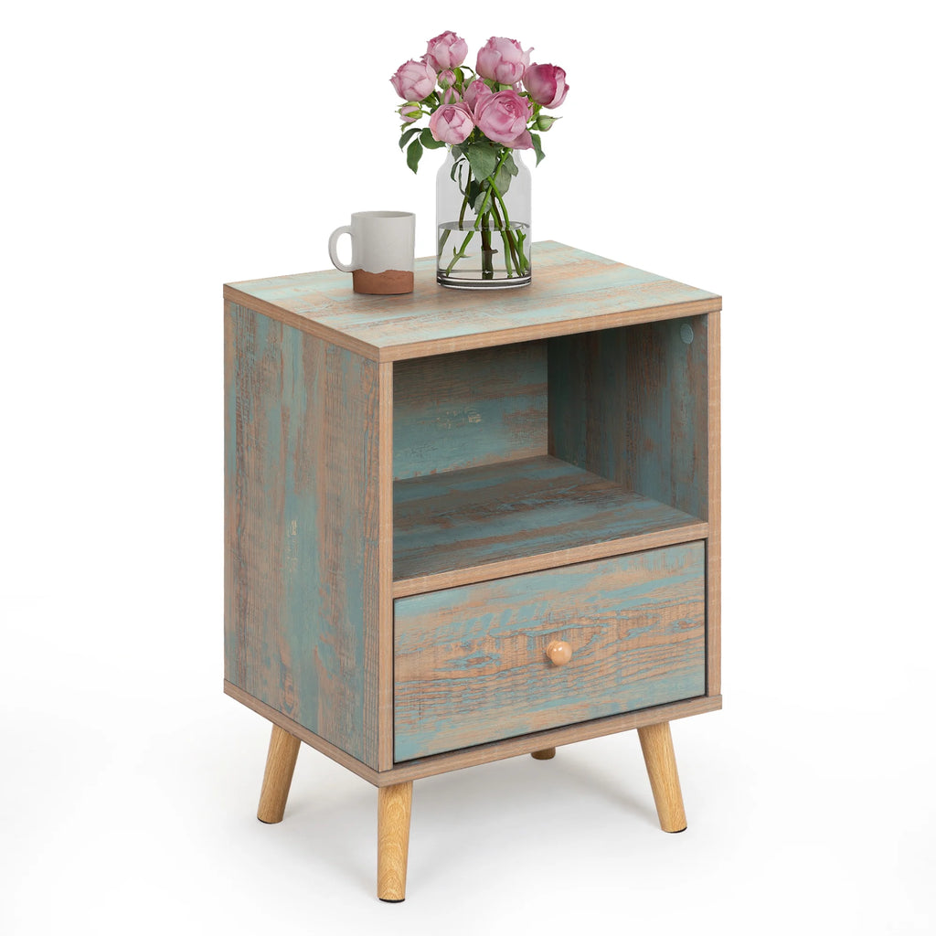 Set of 2 Wooden Nightstand with Drawer and Shelf U5209