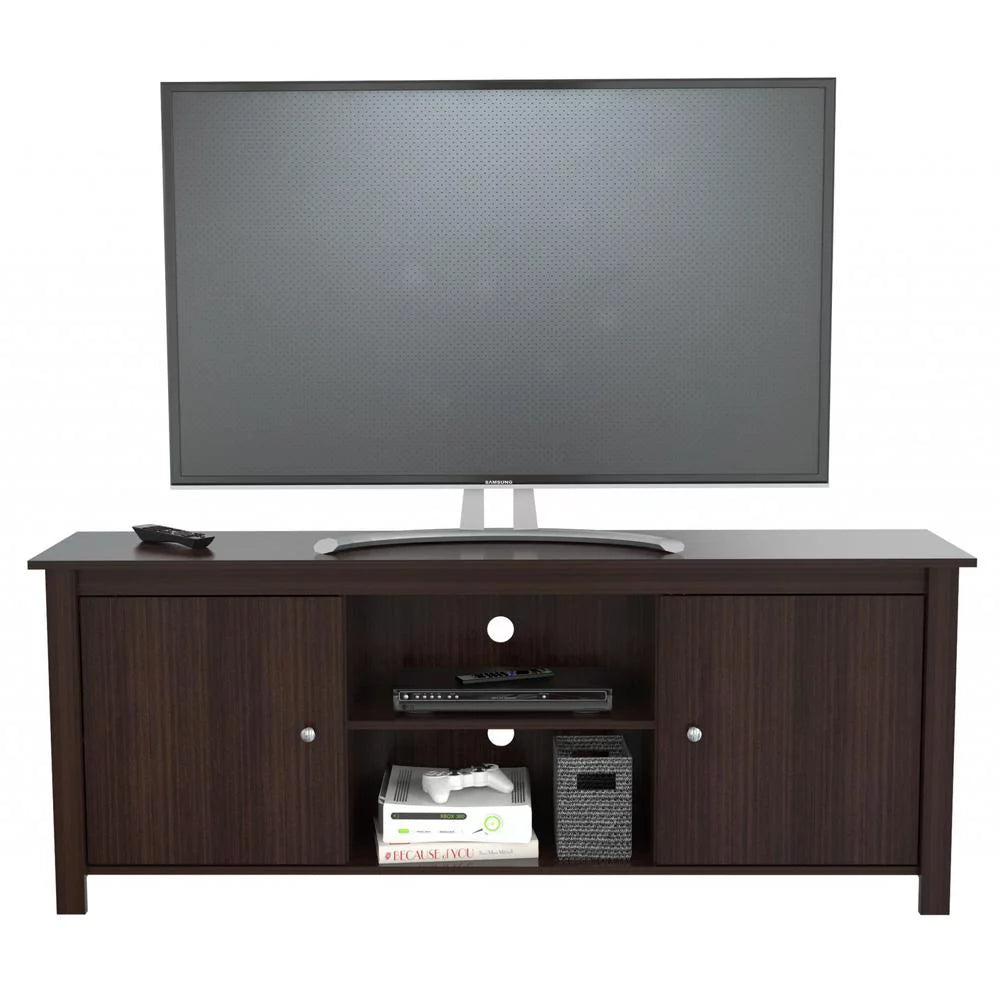 Dark Brown Wood And Metal Mirrored TV Stand H418
