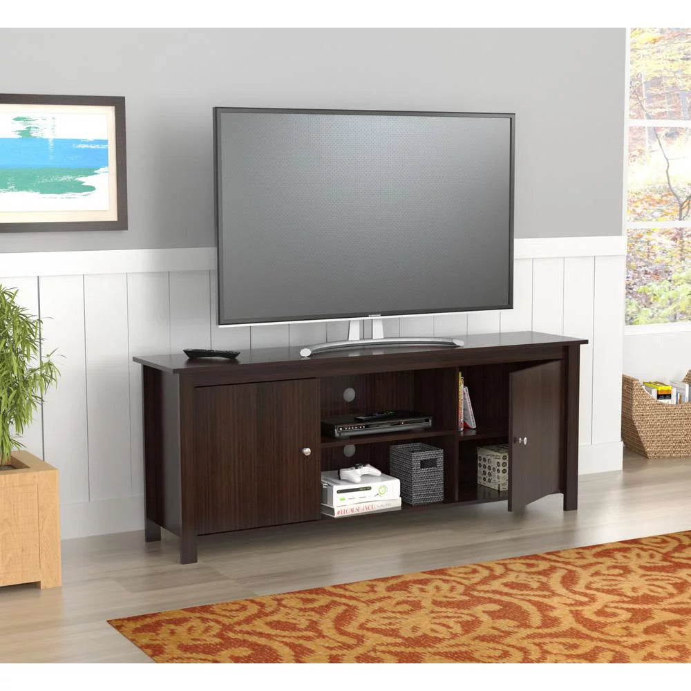 Dark Brown Wood And Metal Mirrored TV Stand H418