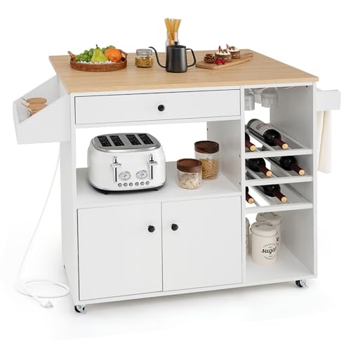 Black Rolling Kitchen Island with Drop Leaf and Storage Cabinet E106
