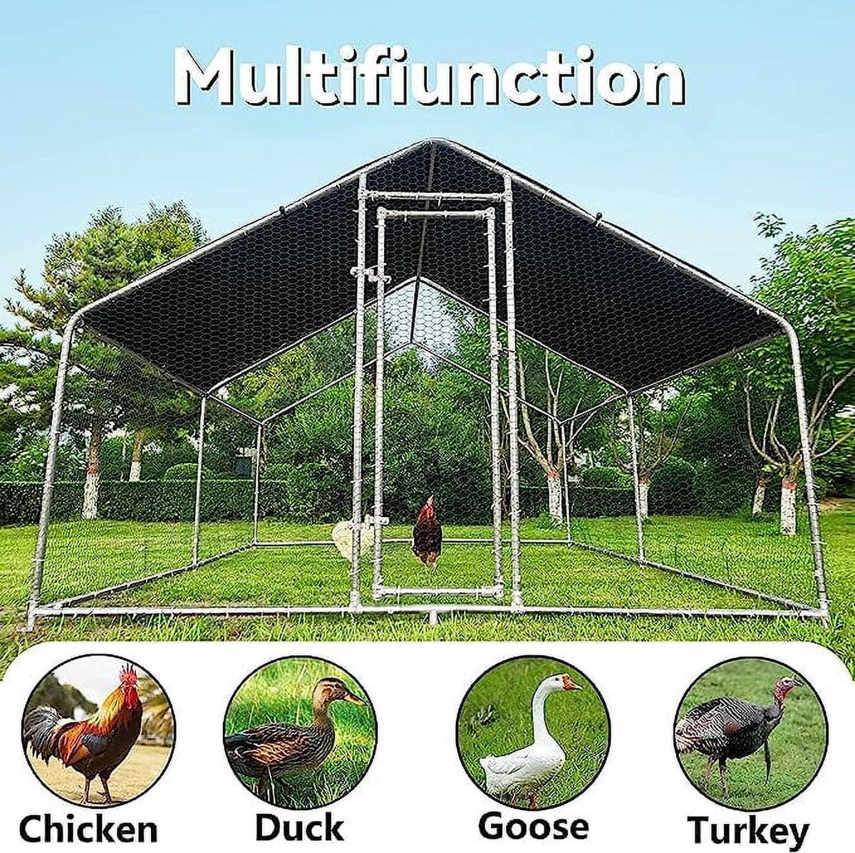 Large Metal Walk in Chicken Coop with Waterproof Cover N325375
